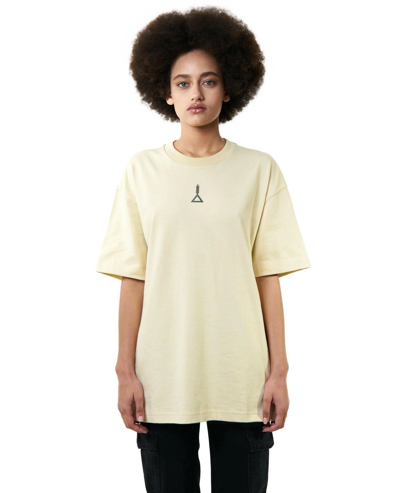 تيشيرت اوفر سايز بيج سادة مع لوجو بسيط من الامام