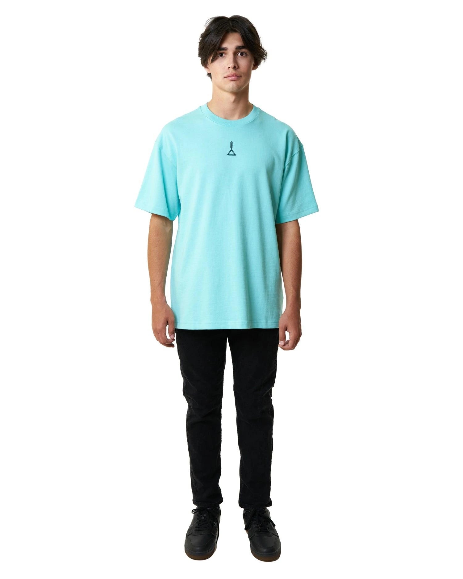 تيشيرت اوفر سايز سماوي بلوجو بسيط من الامام