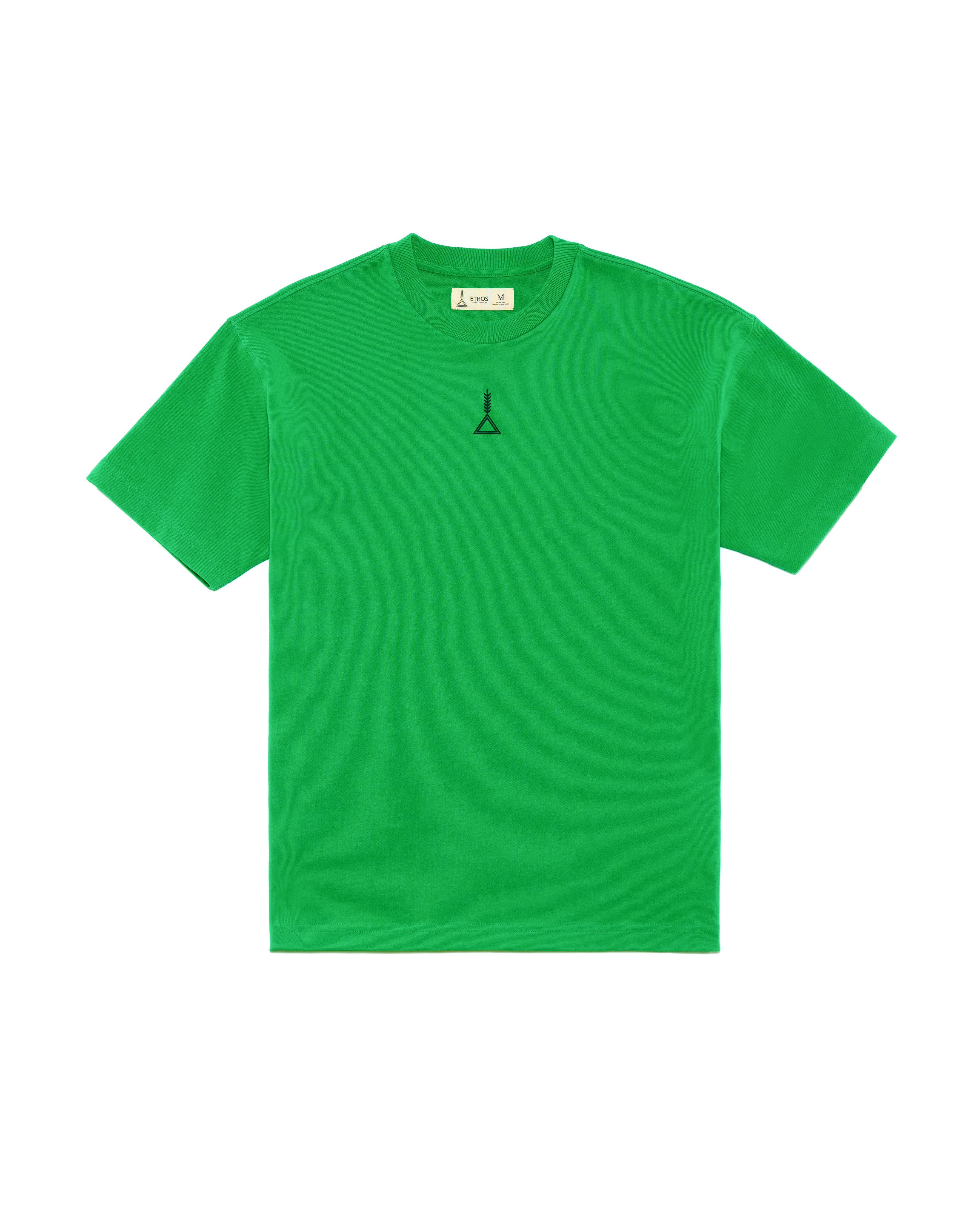 Green Cotton T-Shirt | Black Logo  - بلوزة قطن خضراء  شعار اسود 